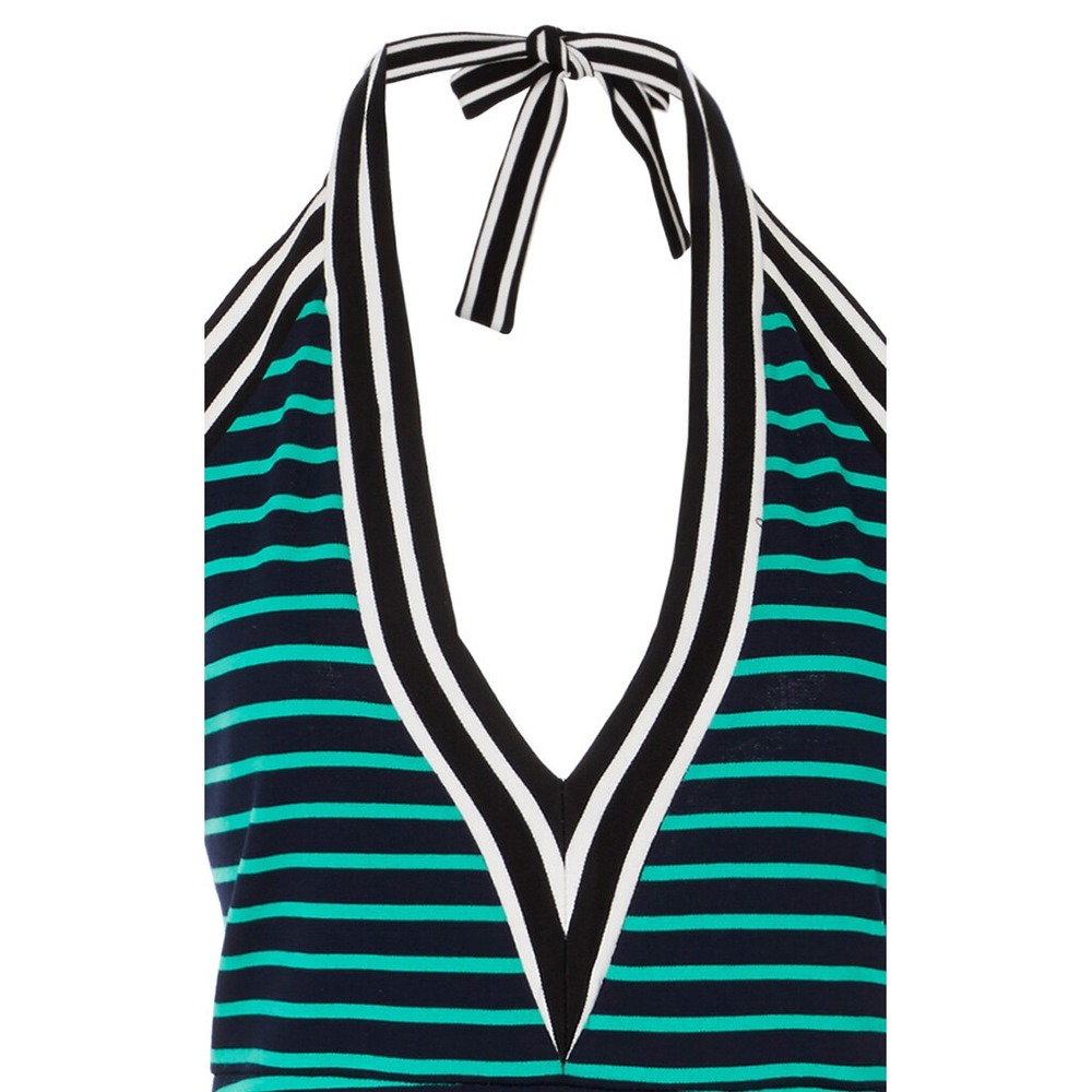 Cynthia Rowley 'Lisbon' Striped Halter Maxi Dress Sz L Green & Navy Rayon/Nylon - Picture 3 of 8